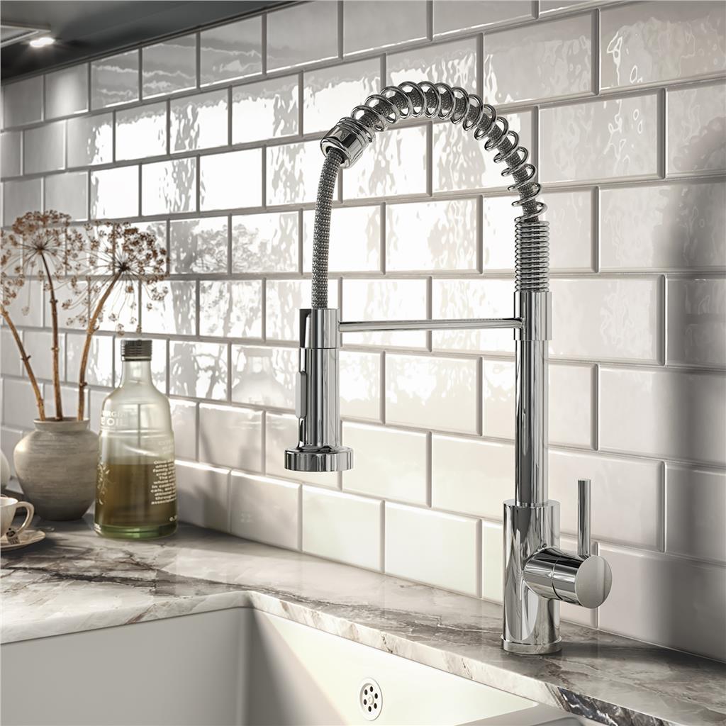 Liquida CT594CH Chrome Spring Style Kitchen Mixer Tap With Pull Out Spray Head